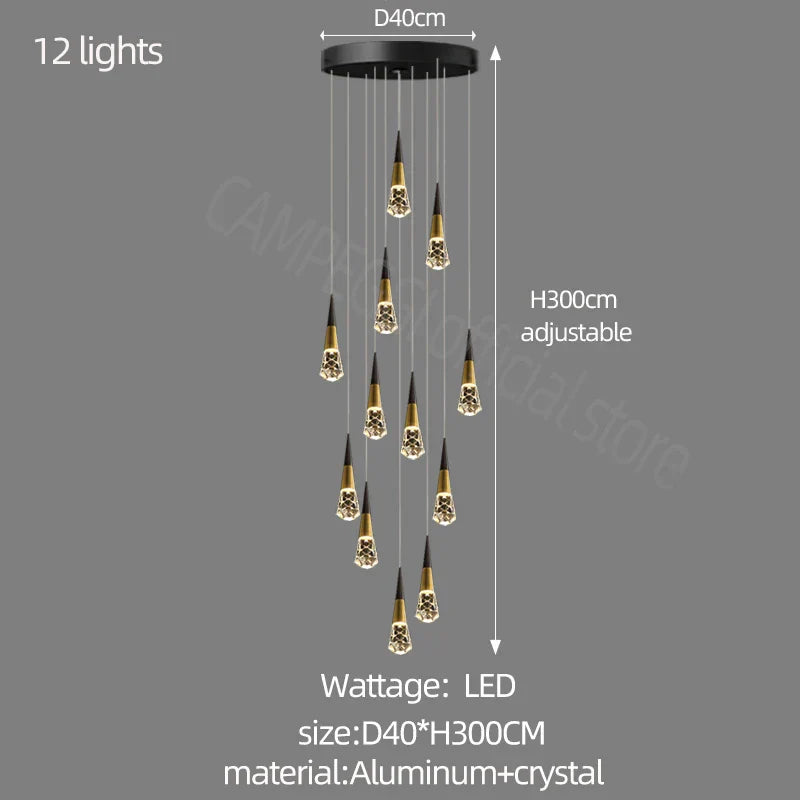 DecorBites™ Crystal Chandelier LED Staircase Lamp for Elegant Living Room, Kitchen, and Restaurant