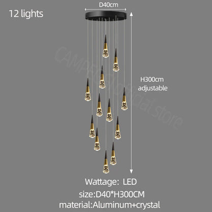 DecorBites™ Crystal Chandelier LED Staircase Lamp for Elegant Living Room, Kitchen, and Restaurant