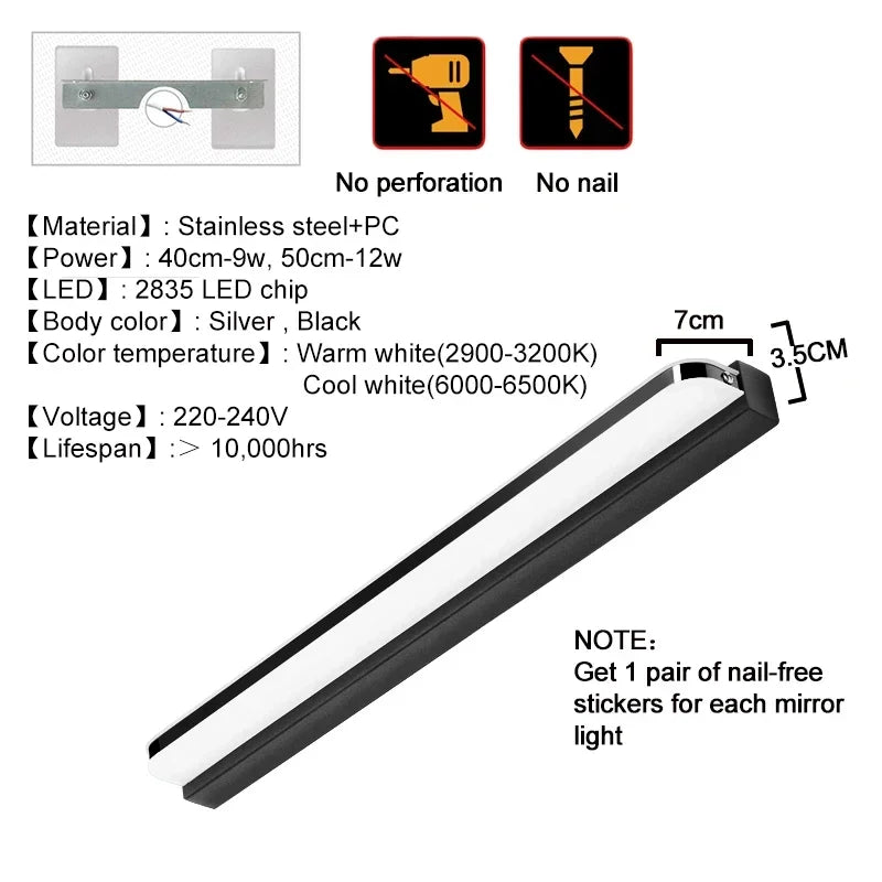 DecorBites™ LED Mirror Light Stainless Steel Modern Bathroom Vanity Lighting