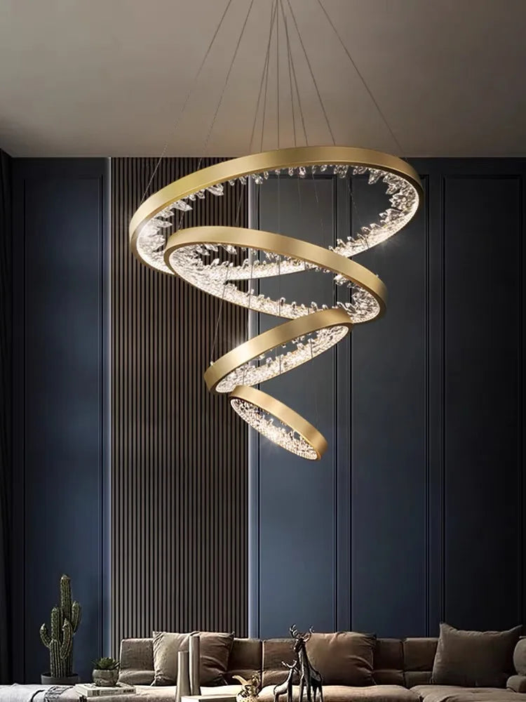 DecorBites™ Crystal LED Chandelier Circle Hanging Lamp - Modern Luxury Dimmable Lighting
