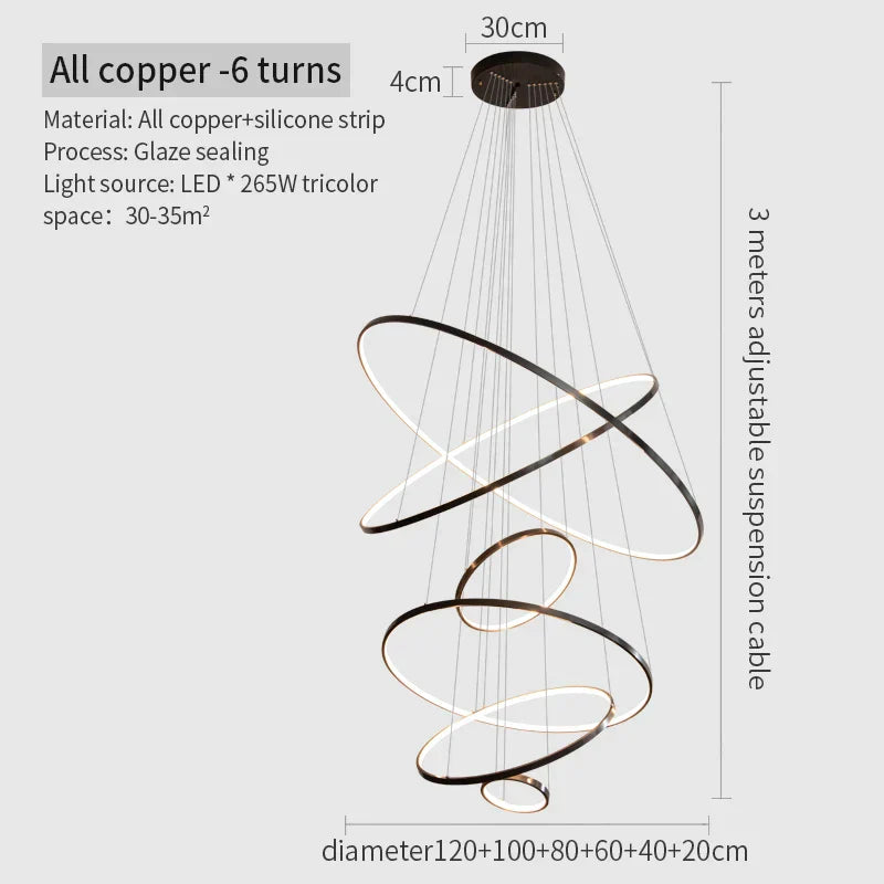DecorBites™ Copper Circle Chandelier: Modern Minimalist Luxury for Living Room, Restaurant, Villa Staircase