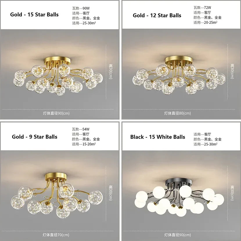 DecorBites™ Black Gold Chandelier with Clear Star Glass Ball Pendant Lights
