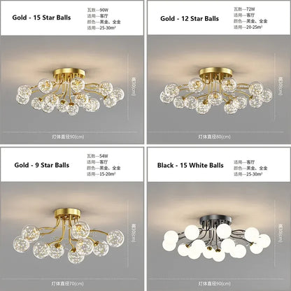 DecorBites™ Black Gold Chandelier with Clear Star Glass Ball Pendant Lights