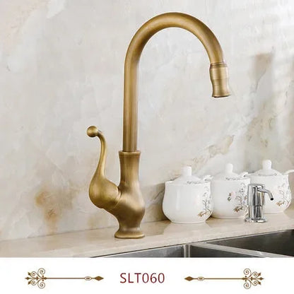 DecorBites™ Antique Brass Swivel Spout Kitchen Faucet Single Handle Vessel Sink Mixer Tap