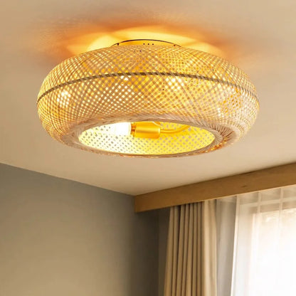 DecorBites™ Bamboo Ceiling Fan with Lights Remote Control 50cm Retractable Silent Blades