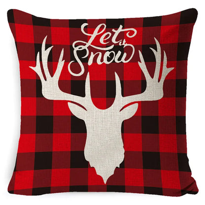 DecorBites™ Elk Print Linen Pillowcase: Festive Christmas Cushion Cover for Sofa - 2023 New Year Decor
