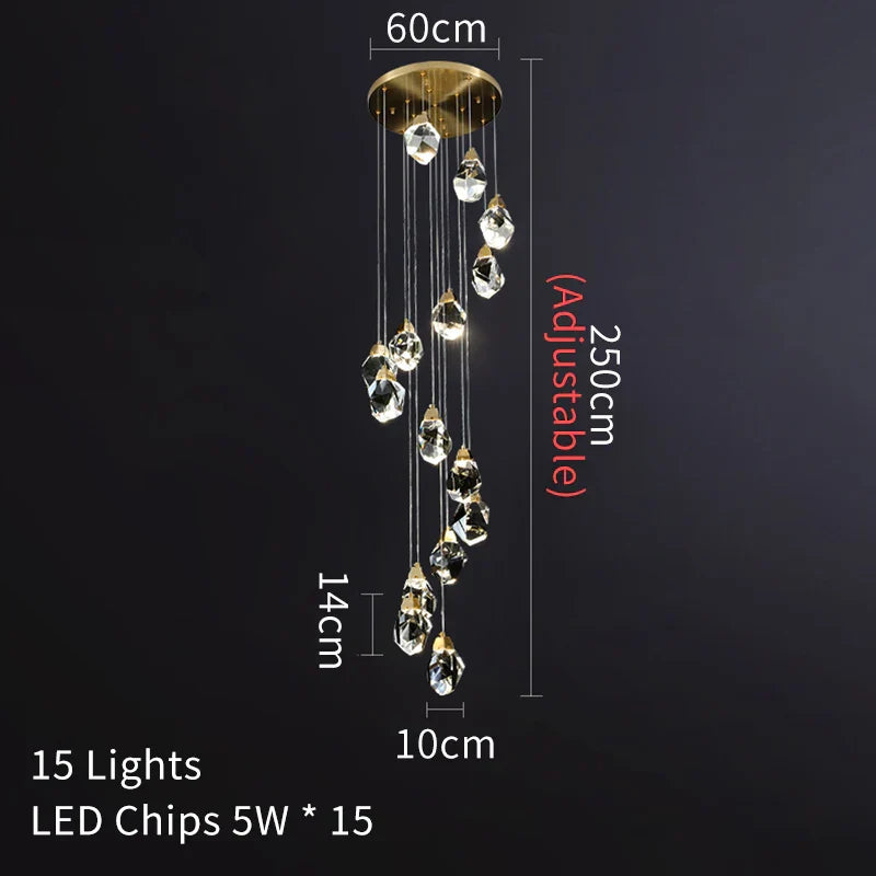 DecorBites™ Crystal LED Chandelier: Modern Staircase & Living Room Pendant Light Fixture