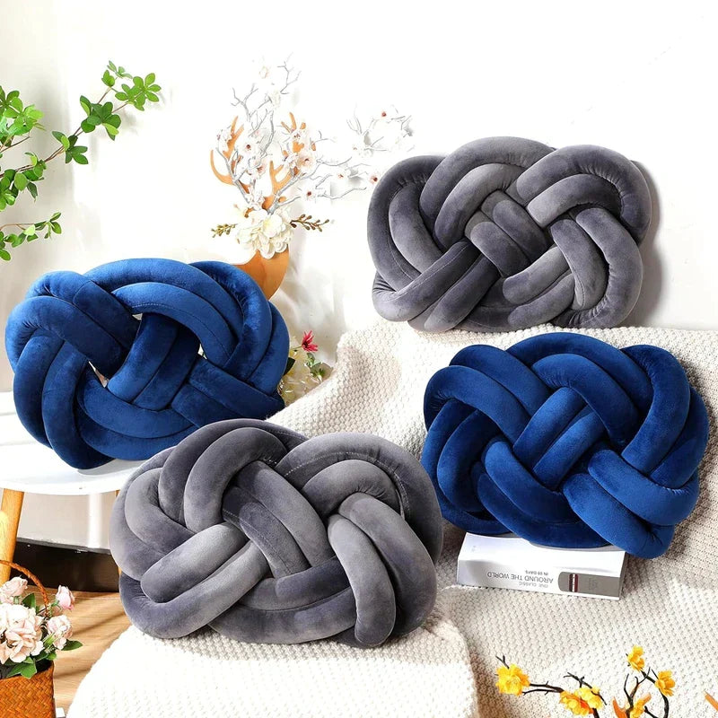 DecorBites™ Blue Handmade Knot Throw Pillows for Couch - Soft Decorative Comfort Pillow