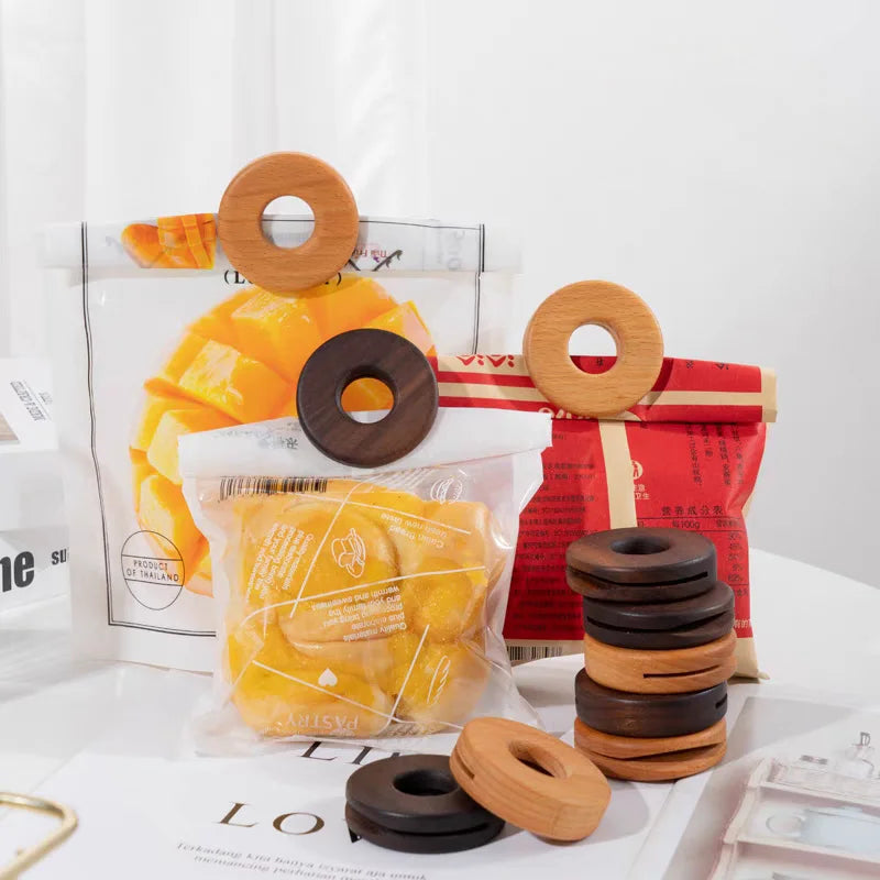 DecorBites™ Black Walnut Donuts Bag Clip: Wooden Sealing Clips for Stylish Kitchen Organization