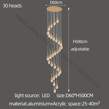 DecorBites™ Gold LED Staircase Chandelier | Luxury Large Living Room Pendant Lamp