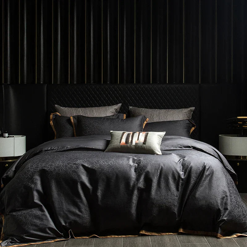 DecorBites™ Luxe Dark Grey Vintage 1000TC Egyptian Cotton Bedding Set, Jacquard, Queen/King