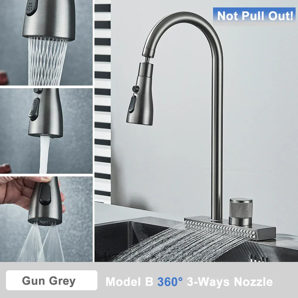 DecorBites™ Black Rainwater Kitchen Faucet Flexible Pull Out 3 Way Nozzle Mixer Tap