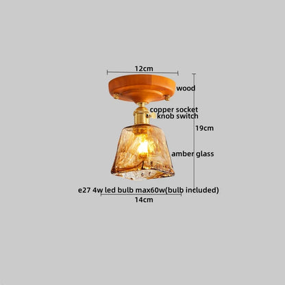 DecorBites™ Amber Glass LED Ceiling Light: Modern Aluminum Wood Kitchen Balcony Room Lamp