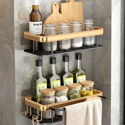 DecorBites™ Aluminum Corner Bathroom Shelf with Towel Holder