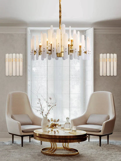 DecorBites™ Alabaster Gold Chrome Chandelier Suspension Luminaire for Living Room