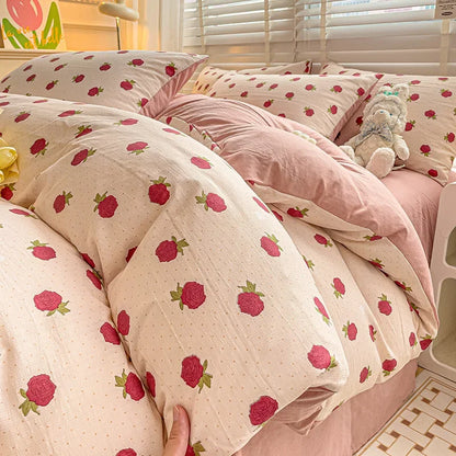 DecorBites™ Cartoon Pattern Cotton Bedding Set with Double-Layer Quilt Cover & Super Soft Bedsheet