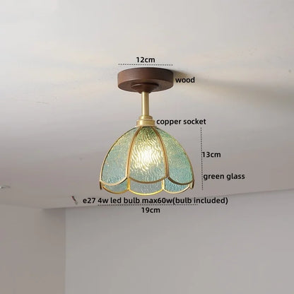 DecorBites™ Green Glass LED Ceiling Lights: Modern Copper Wood Indoor Lamp