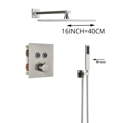 DecorBites™ Brushed Nickel Thermostatic Shower Faucet Set for Wall Mount Bathroom with Rainfall Shower Head