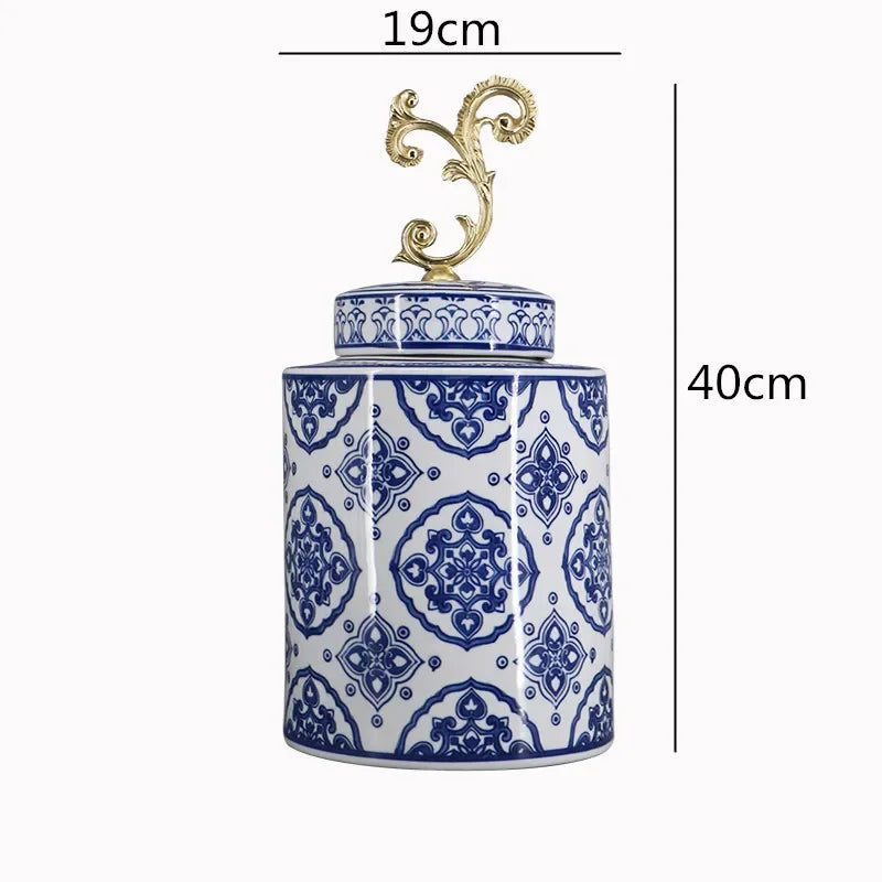 DecorBites™ Blue & White Porcelain Covered Vase Jar: Retro Chinese Home Decor Flower Arrangement & Organization