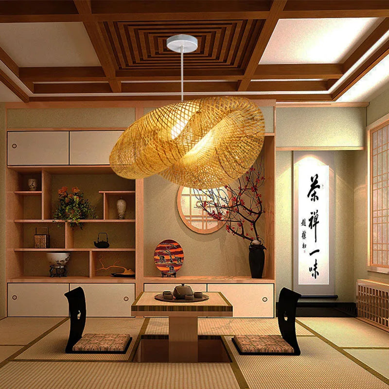 DecorBites™ Bamboo Woven Chandelier Tea Room LED Lighting