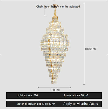 AFRALIA Crystal Large Chandelier for Villa Duplex Loft Stairs Living Room Hall.