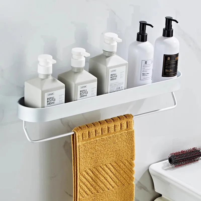 DecorBites™ Alumium Bathroom Shelf with Towel Bar and Corner Storage Shelf