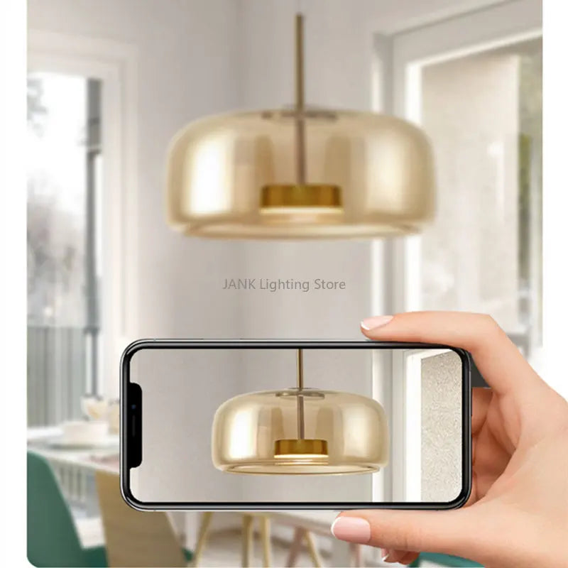 DecorBites™ Amber Glass Chandelier Pendant Light for Living Room, Bedroom, Kitchen, and Bar