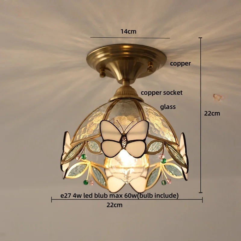 DecorBites™ Butterfly Glass Tiffany LED Ceiling Light - Nordic Modern Copper Lamp