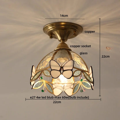 DecorBites™ Butterfly Glass LED Ceiling Light - Copper Socket, Creative Bedroom Decor