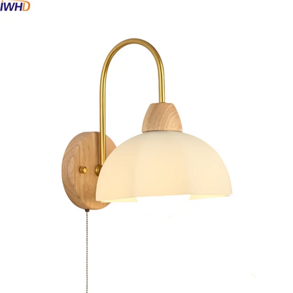 DecorBites™ Glass Wood LED Wall Lights Decor for Bedroom Living Room Coffee Mirror Bedside Lamp
