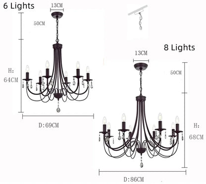DecorBites™ Black Iron Chandelier with Crystal Pendant for Home Lighting
