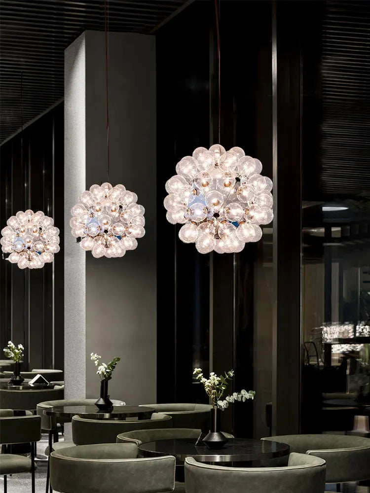 DecorBites™ Clear Glass Bubble G4 LED Dandelion Chandelier - Gold/Silver/Black Hardware