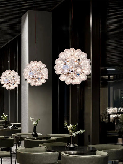 DecorBites™ LED Glass Bubble Chandelier: Grand Globe Designs in Gold, Chrome, and Black