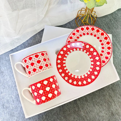 DecorBites™ Bone China Coffee and Tea Cup Set with Saucer, Teaware, Dessert Dish