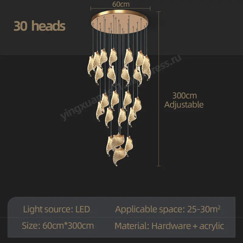 DecorBites™ LED Staircase Chandelier: Modern Loft Lighting Fixture for Living & Dining Room