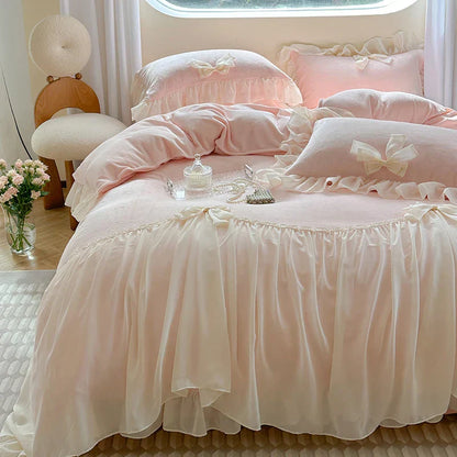 DecorBites™ French Princess Lace Ruffles Bedding Set with Velvet Duvet Cover