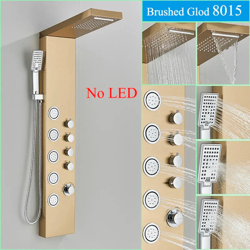 DecorBites™ Black LED Shower Faucet Panel with Waterfall Rain System & Massage Spa Spout
