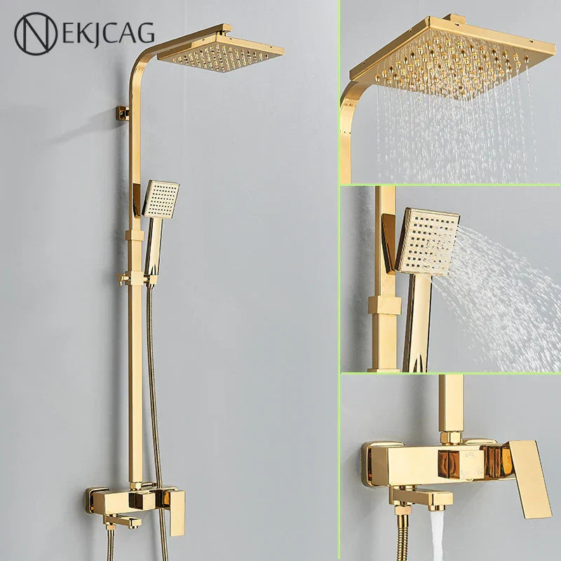 DecorBites™ 8" Square Rainfall Shower Faucet Set with Handshower - Wall Mount Single Handle