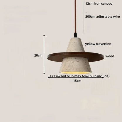 DecorBites™ LED Wood Pendant Light Adjustable Yellow Stone Bedroom Coffee Hanging Lamp