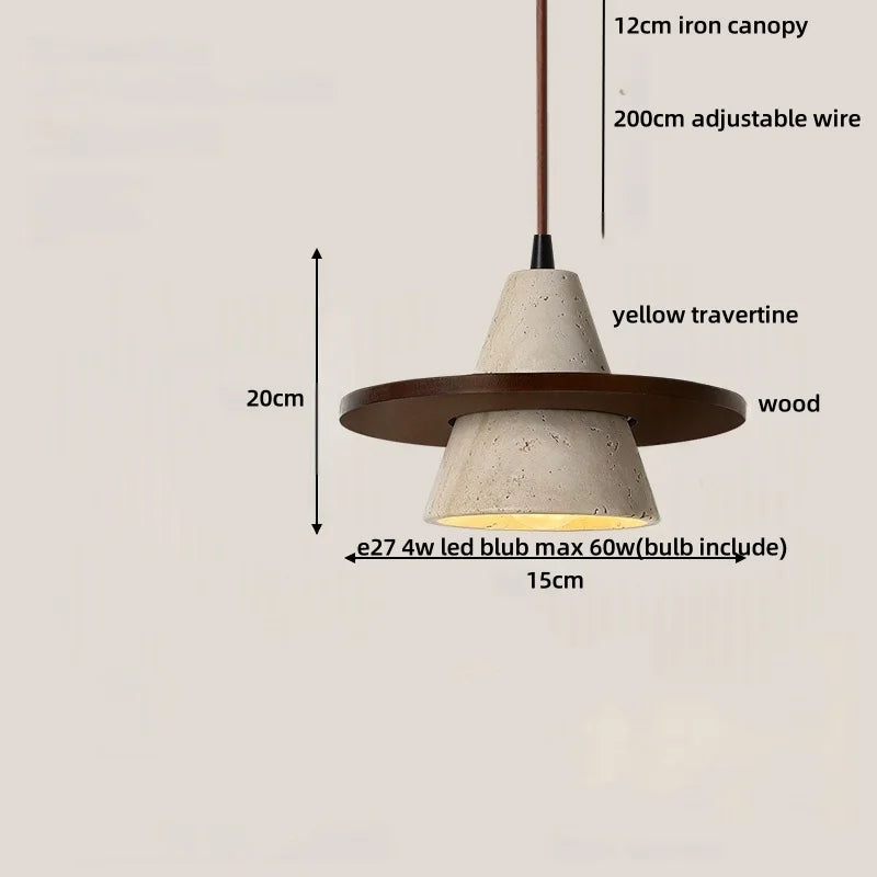DecorBites™ LED Pendant Lamp White Glass Ball Yellow Travertine Hanging Light