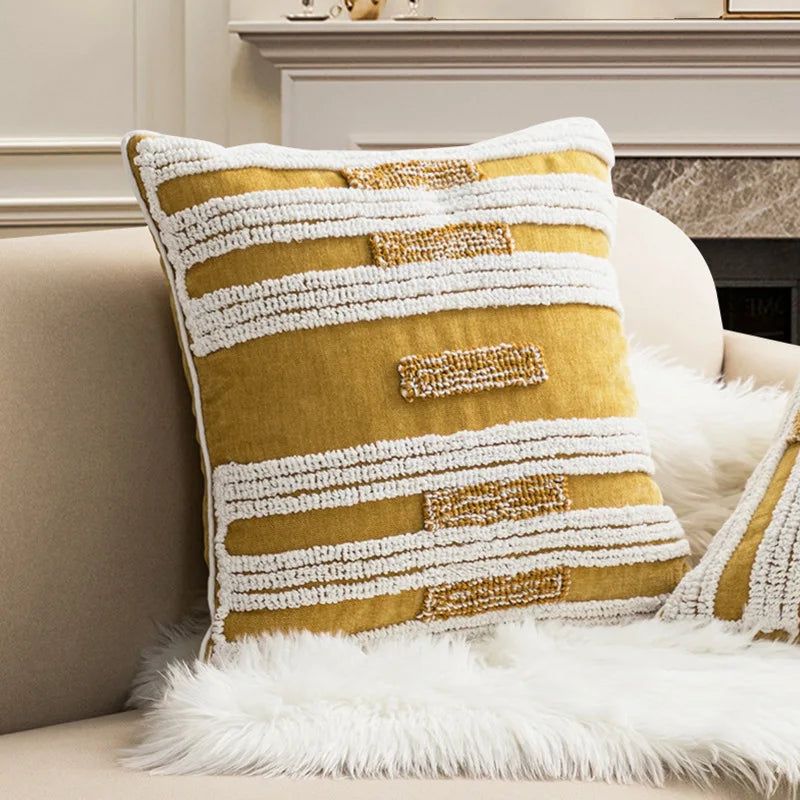 DecorBites™ Boho Loop Tufte Embroidered Cushion Cover Moroccan Geometric Decor Pillow