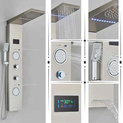 DecorBites™ LED Rainfall Shower Panel System Black/Brushed Finish