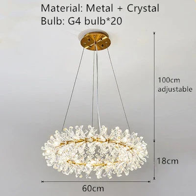 DecorBites™ Crystal Chandelier Flower Luxury Round Rings Hang Lamp for Indoor Spaces