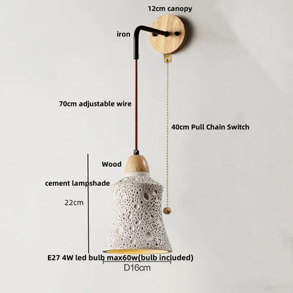 DecorBites™ Cement Shade Wall Sconce Pull Chain Switch LED Light Fixture for Home Decor