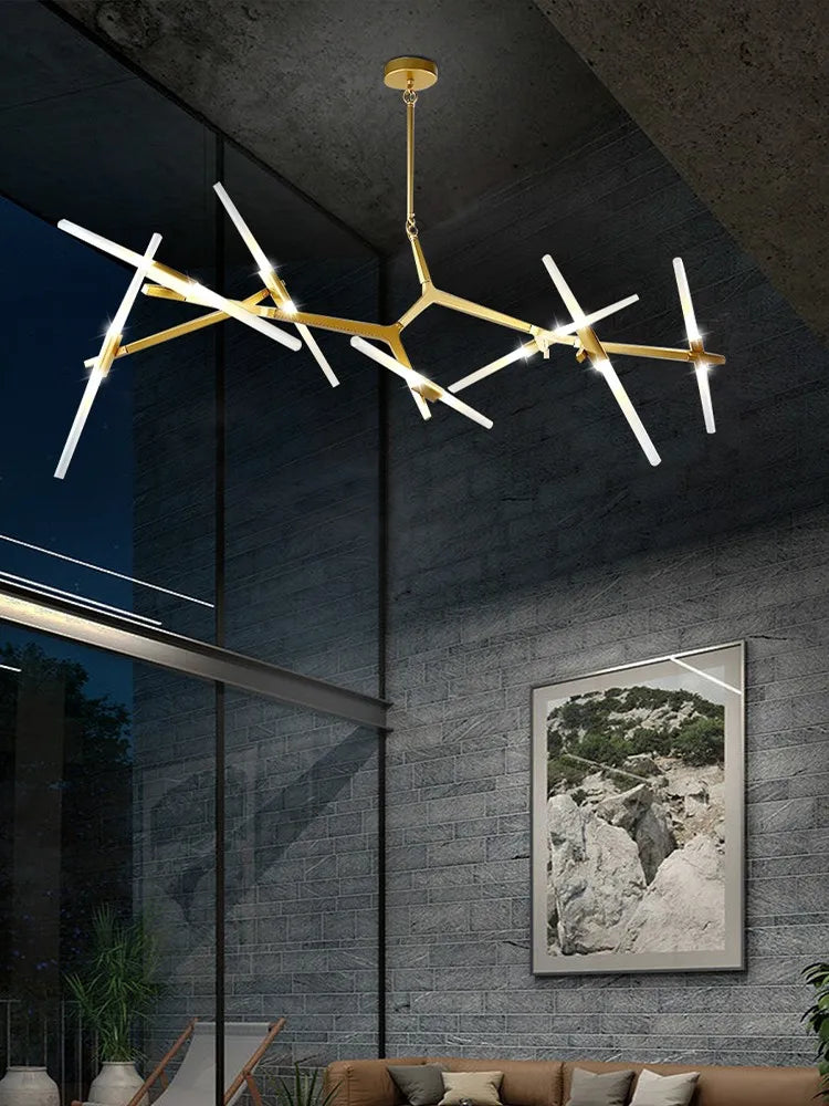 ™ Gold Branch LED Chandelier for Duplex Villa Staircase - Modern Indoor Lighting