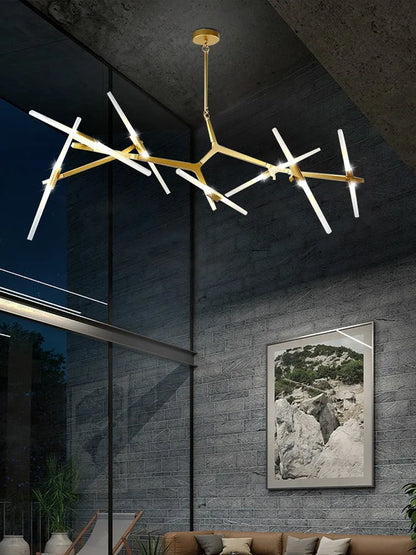 ™ Gold Branch LED Chandelier for Duplex Villa Staircase - Modern Indoor Lighting