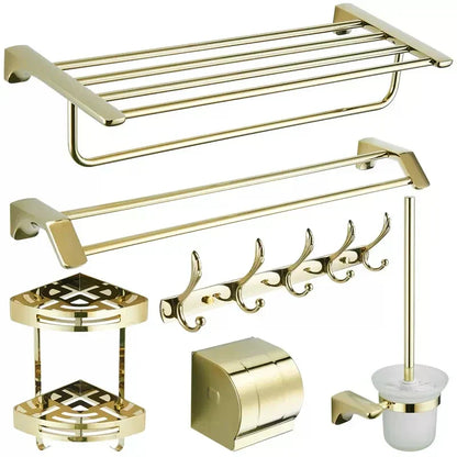 DecorBites™ Gold Bathroom Hardware Set: Towel Rack, Shelf, Paper Holder, Towel Holder, Toilet Brush Holder