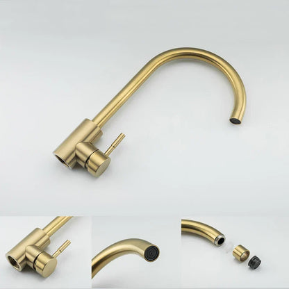 DecorBites™ Gold Stainless Steel Kitchen Faucet: Deck Mounted Hot Cold Water Mixer Taps