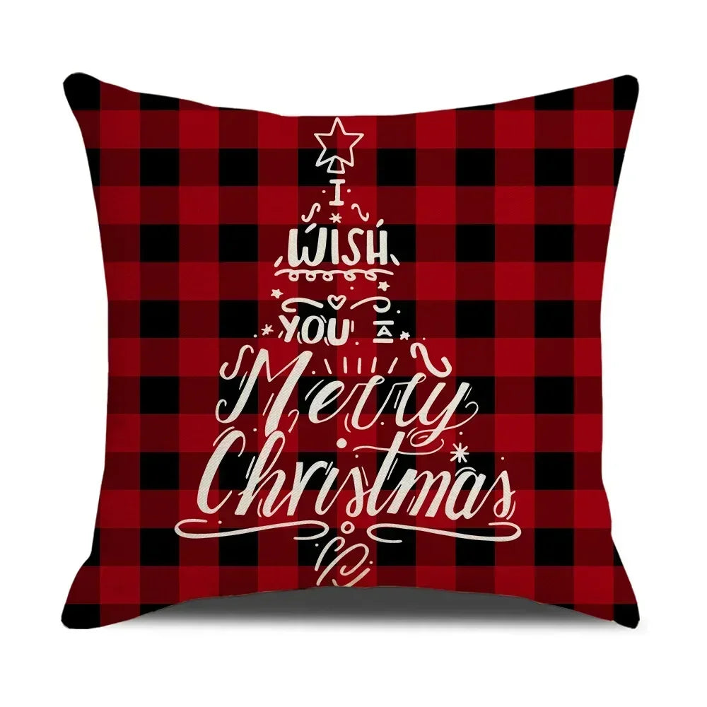 DecorBites™ Christmas Elk Pillowcase 45x45cm Farmhouse Red Letter Design