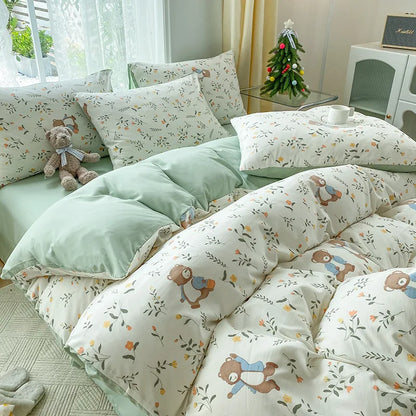 DecorBites™ Cartoon Heart Plant Floral Print 3Pcs Set (Duvet Cover + Pillowcases)